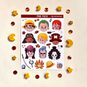Feuille d'autocollants de personnages d'une seule pièce, autocollants mignons, feuille d'autocollants d'une seule pièce, bullet journal, on aime les anime et les mangas