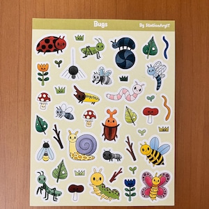 Bugs sticker sheet, cute bugs, bullet journal