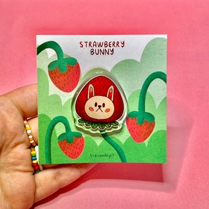 Strawberry Bunny Pin - strawberry rabbit - acrylic pin