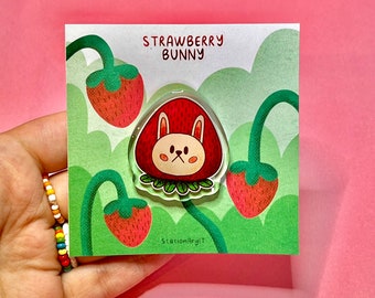 Strawberry Bunny Pin - strawberry rabbit - acrylic pin