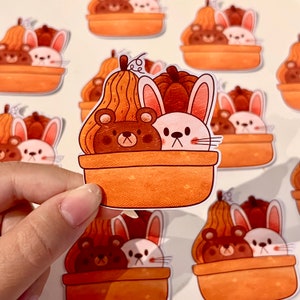 Autumn pumpkin basket, die cut sticker , autumn vibes, cute pumpkin bear and bunny