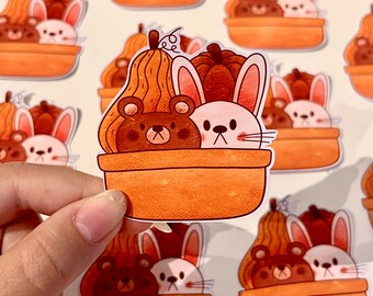 Autumn pumpkin basket, die cut sticker, autumn vibes, cute pumpkin bear and bunny