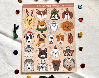 Christmas Dog stickers sheet, cute dogs, Christmas dog sticker sheet, bullet journal