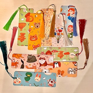 Bookmark - bookmark with tassel - floral patterns, mushrooms, dogs, cats, mermaids