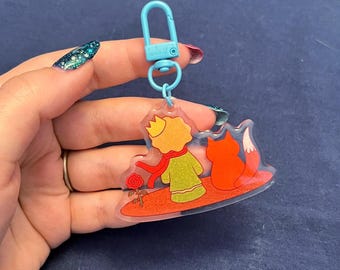 Kleine prins sleutelhanger, tedere kleine prins sleutelhanger, sleutelhanger van acryl, epoxy, vos, roze
