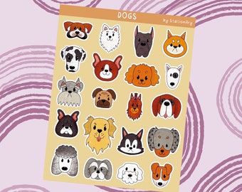 Feuille d’autocollants pour chiens, chiens mignons, feuille d’autocollants avec diverses races de chiens