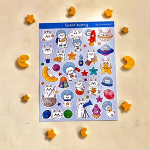 Space bunny sticker sheet , coniglietti spaziali , astronauta , stelle , univers stickers , cute bunny , pianeti , luna