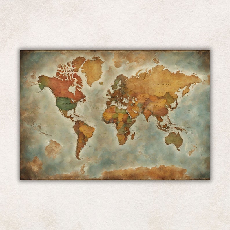 PRINTABLE Vintage World Map, World Map Poster, World Map Art, Old World ...