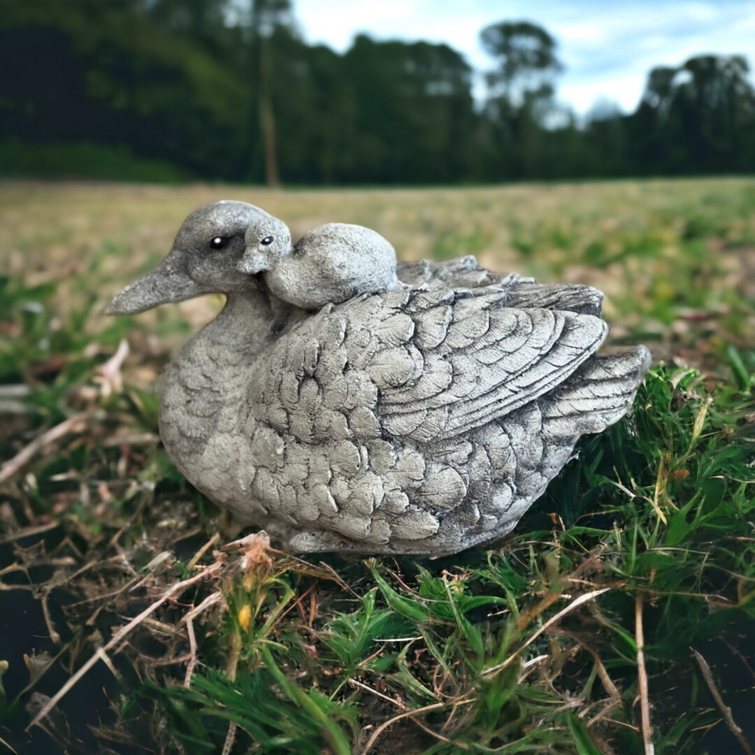 Concrete Duck With Duckling Statue Realistic Ducks Outdoor Etsy