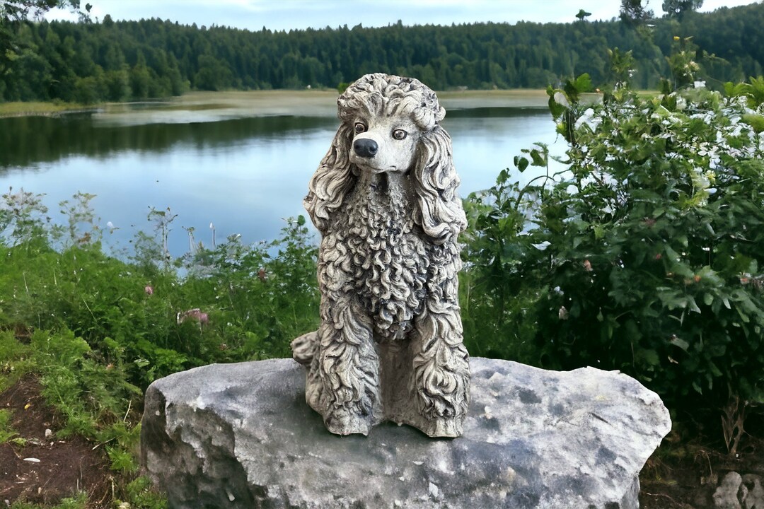 Sitting Poodle Memorial Stone Sculpture Hair Poodle Garden Statue Pet