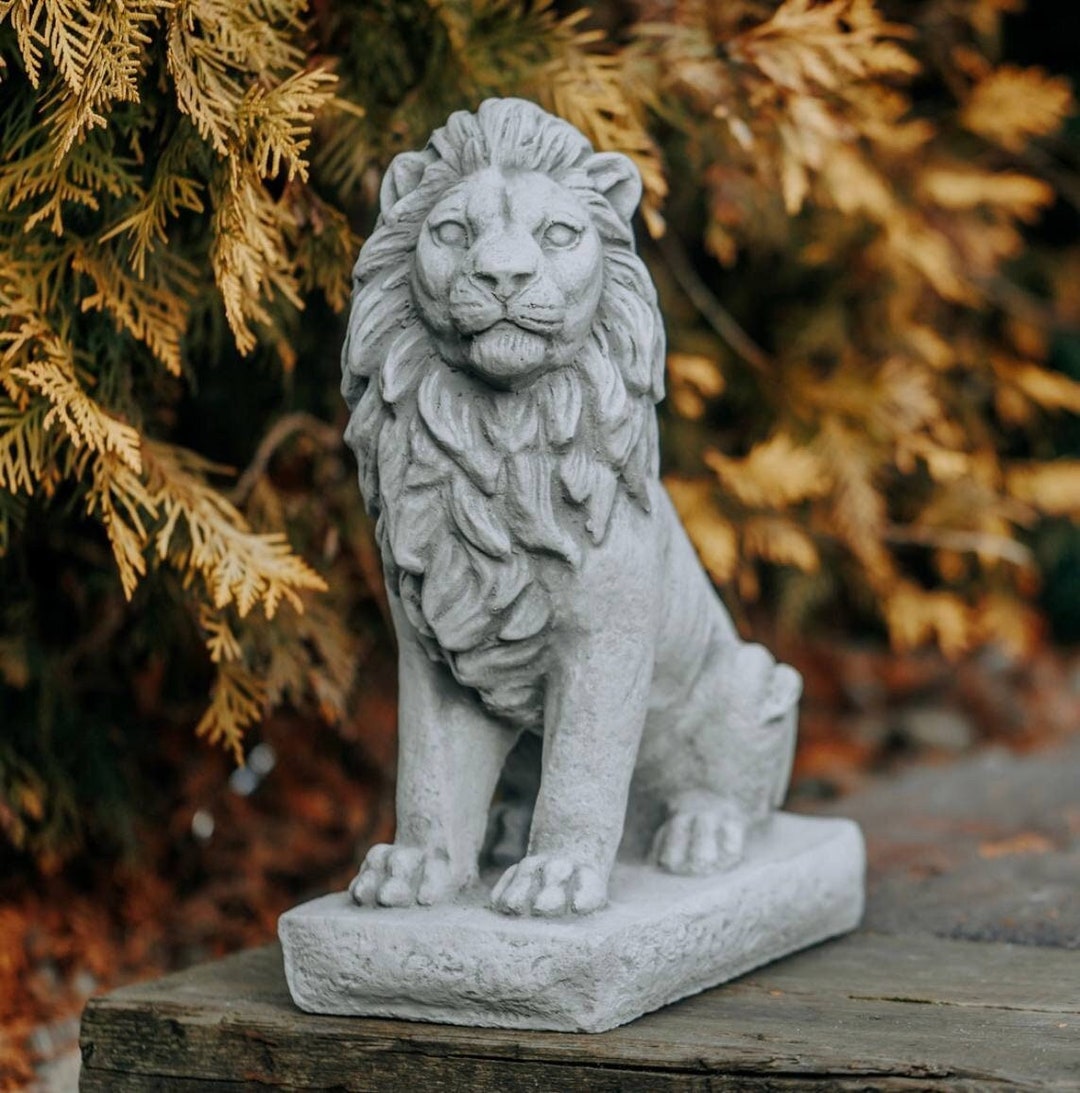 Concrete Lion Statue Detailed Sitting Lion on Basement Guardian Lion Sculpture Etsy
