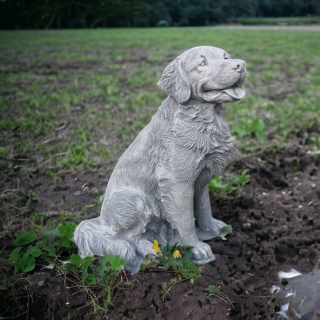 Massive Golden Retriever Dog Memorial Stone Sitting Golden Retriever