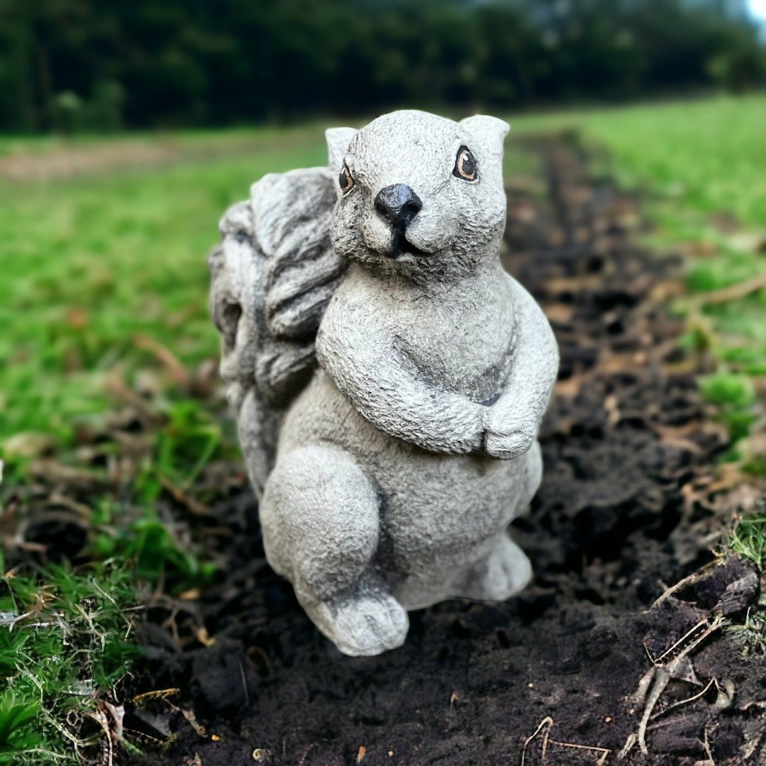Handmade Squirrel Statue Stone Squirrel Sculpture for Yard and Etsy