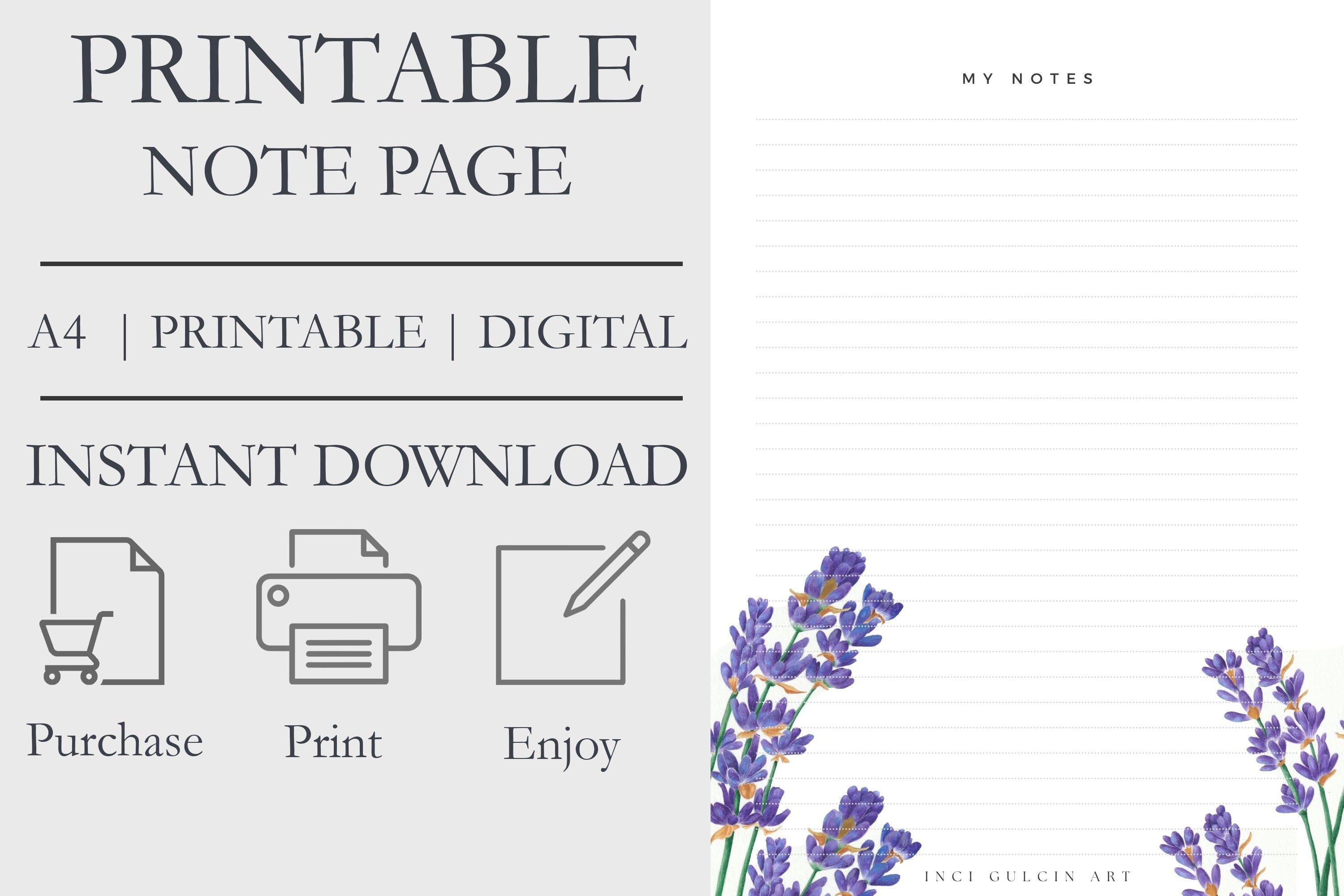 My Notes Page | with Lavender| Printable Note Page | Digital DOWNLOAD
