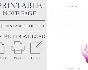 My Notes Page | with Magnolia| Printable Note Page | Digital DOWNLOAD