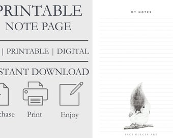 My Notes Page | with Sweet Tufted Titmouse Bird | Printable Note Page | Digital DOWNLOAD