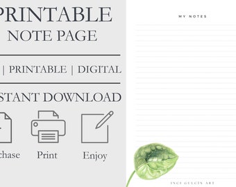 My Notes Page | with Pilea| Printable Note Page | Digital DOWNLOAD