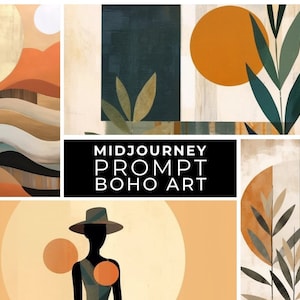 Midjourney Prompt+Images: Boho Style Art Prints, Bohemian Decor Wall Art Prints, Printable Wall Art, Boho Home Decor, Modern Art, Instant