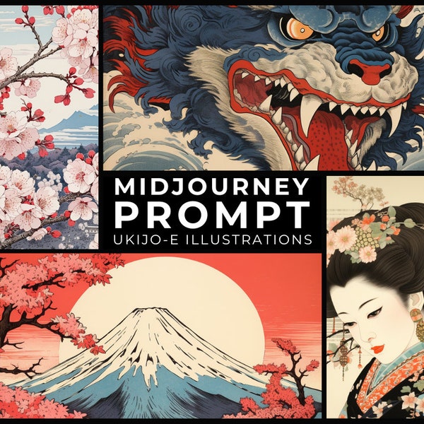 Midjourney Prompt + Images: Ukiyo-e Illustrations, Japanese Woodblock Print Art, Japanese Art, AI Art Prints, Traditional Japanese Art