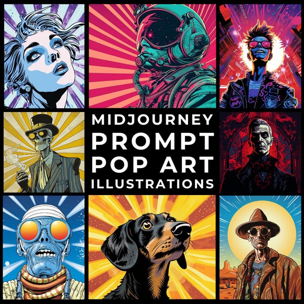 Midjourney Prompts+Images: Custom Pop Art Illustration, Personalized Colors & Themes, Customizable Digital Artwork, Home Decor Digital Art