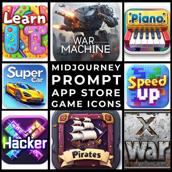 Midjourney Prompts+Images: App Store Game Icons & Logos With Text, Mobile Game Design, Custom Game Icon, App Store Logo, Game Development