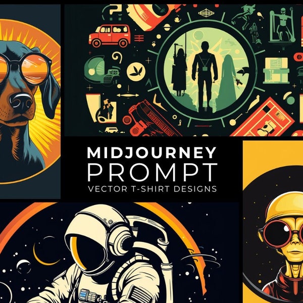 Midjourney Prompt+Images: Vector T-Shirt Designs, T-Shirt Printing, Personalized T-Shirts, T-Shirt Business, Instant Download, Modern Design