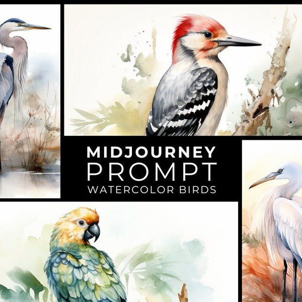 Midjourney Prompt: Amazing Watercolor Birds Prompt, Custom Bird Art Watercolor Painting, Home Decor, AI Art Creation, FREE Examples + Images