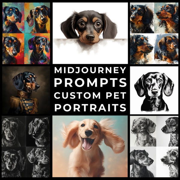 Midjourney Prompts: Custom Pet Portrait Prompt Bundle, Unique Dog/Cat Portrait, Personalized Pet Lover Gift, Customized Instant Pet Art