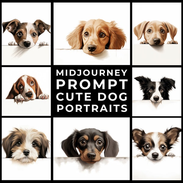 Midjourney Prompt+Images: Custom Dog Portrait, Cute Peeking Dogs, Peeking Dog Art, Personalized Pet Art, Unique Dog Gift, Pet Illustration