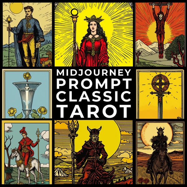 Midjourney Prompts+Images: Custom Tarot Cards in Rider-Waite Style, Classic Personalized Tarot Deck, Meditation Cards, Customizable Tarot