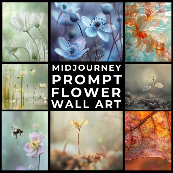 Midjourney Prompt+Images: Macro Flower Photography Wall Art, ustom Flower Art, Floral Backgrounds, Nature Decor, Artistic Posters, Mobile BG