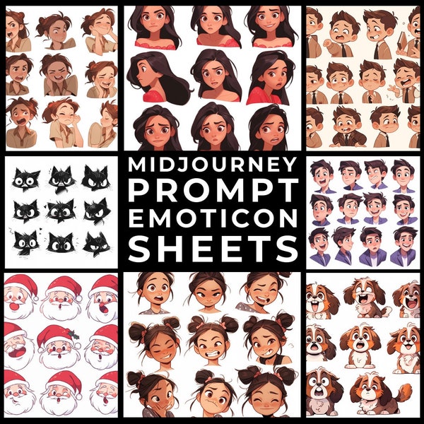 Midjourney Prompts+Images: Emoticon Sheets and Stickers - Personalized Character & Emotion Art, Personalized Emojis, Custom  Emoticon Design