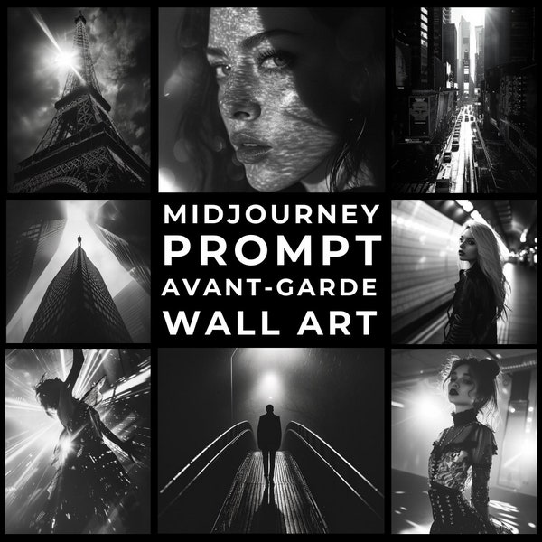 Midjourney Prompt+Images: Black & White Avant-Garde Photography Wall Art, Unique Modern Monochromoe Home Decor, Custom Wall Art Decor