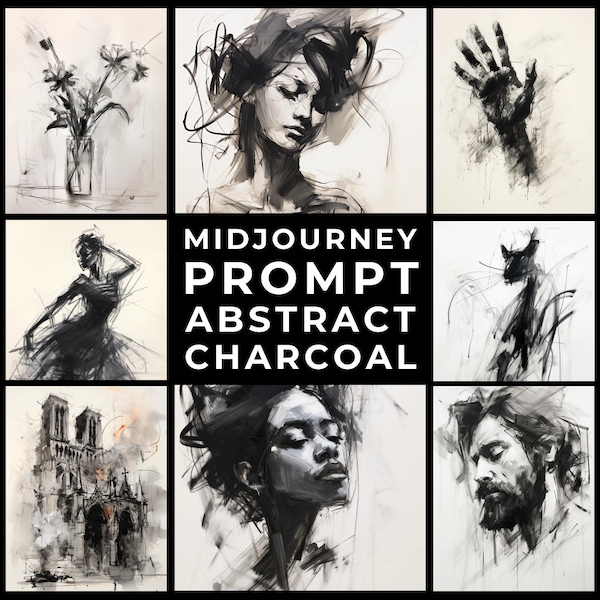 Midjourney Prompt+Images: Charcoal Sketch Art, Abstract Art, Home Decor, Custom Sketch Artworks, Unique Charcoal  Artwork, Rough Sketch Art