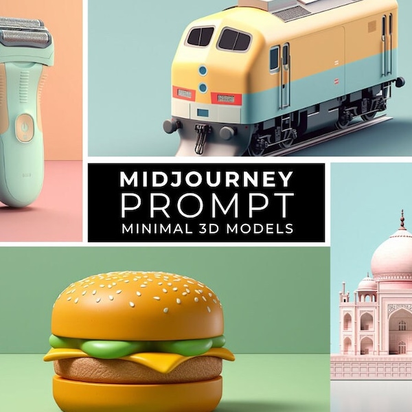 Midjourney Prompt+Images: Minimalistic Hyper-realistic 3D Models, Personalized Artwork, 3D Design Illustrations, Printable Art, Custom