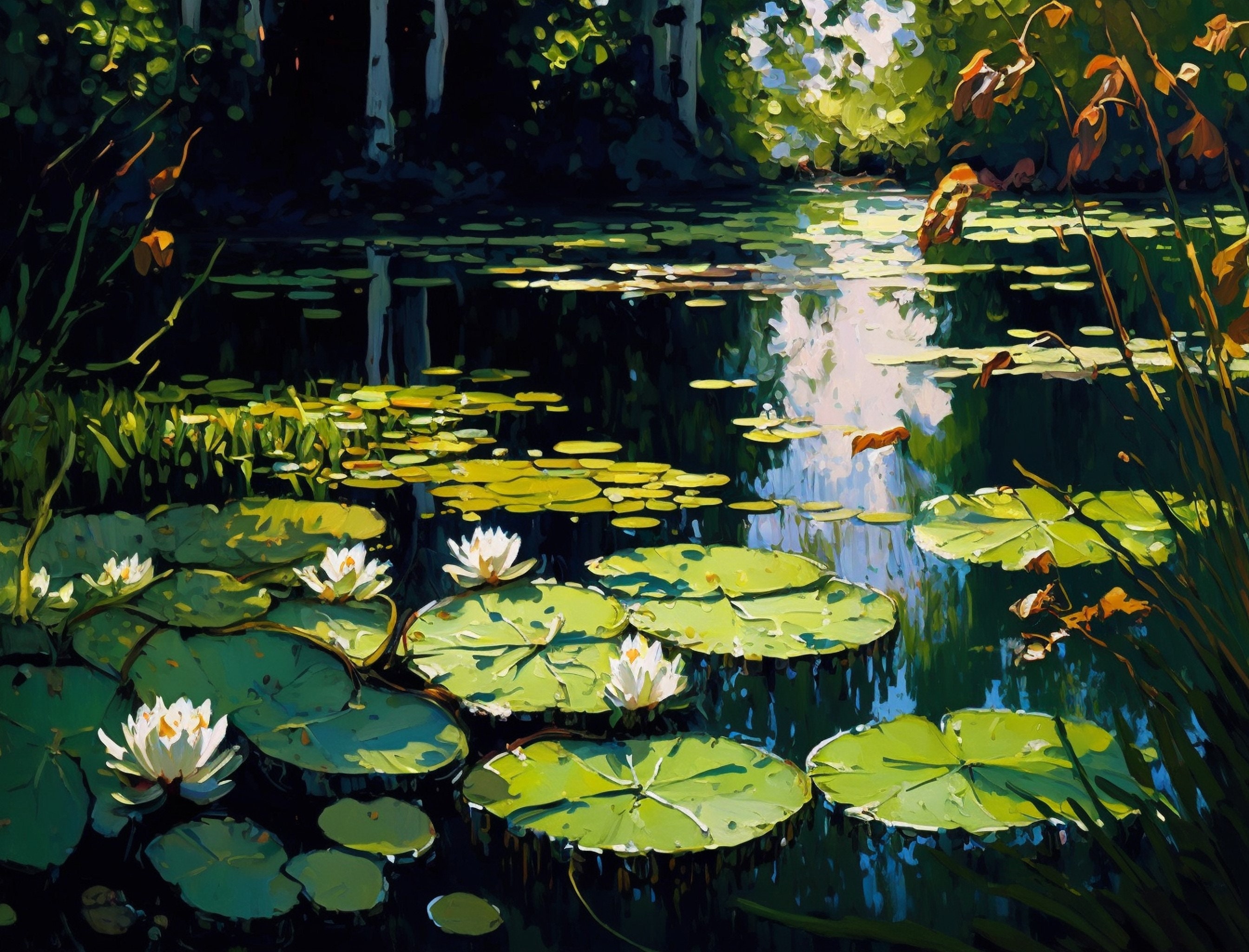 Lily Pad Pond Oil Painting Digital Print - Etsy