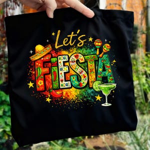 Let's Fiesta PNG, Mexican Folk Art Letters DTF Design, Cinco de Mayo Digital Download, Fiesta Sublimation Clipart