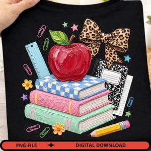 Coquette Teacher PNG, School Books Apple Bow PNG, Back to School Sublimation Design, Teacher Clipart, Instant Download