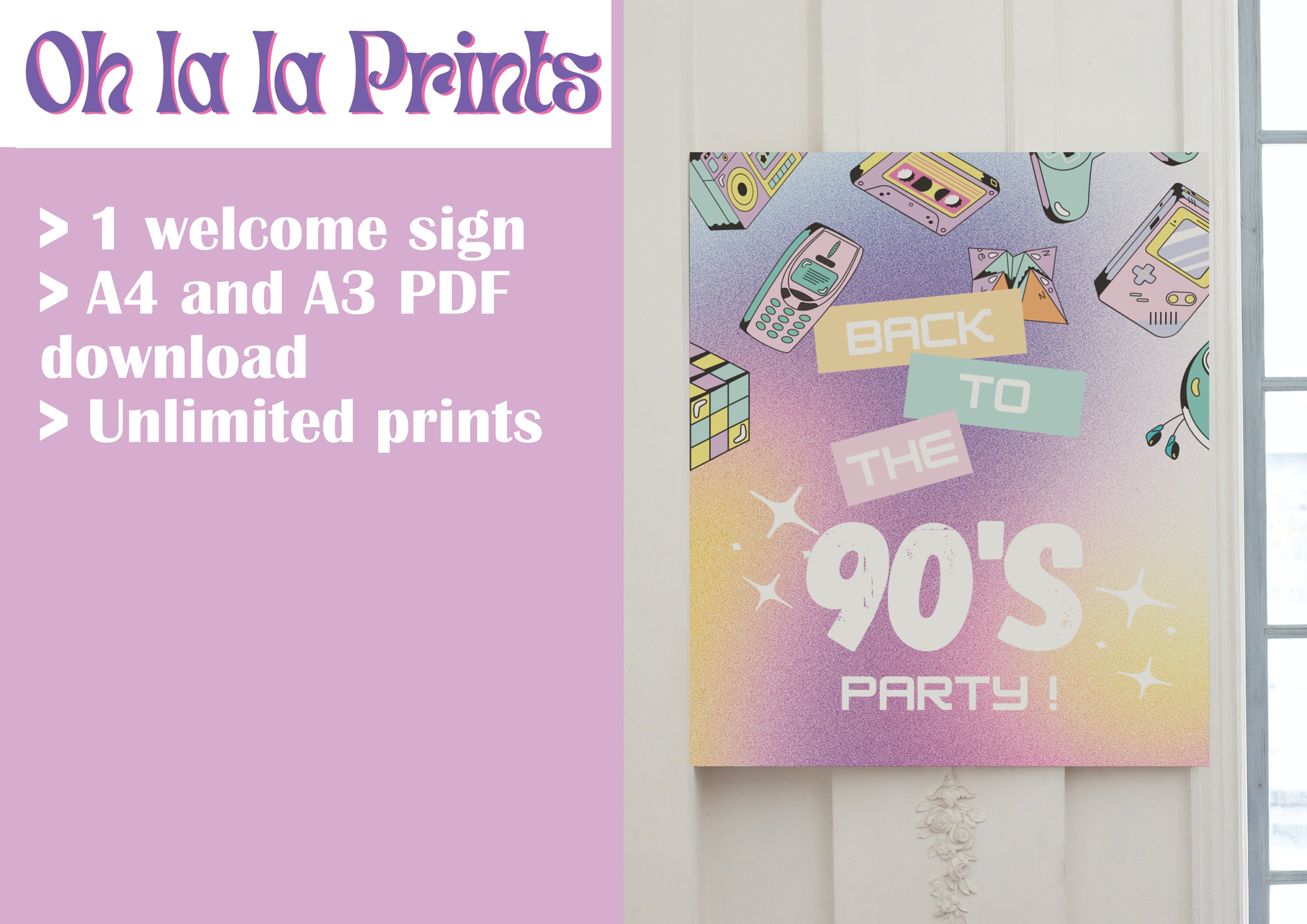 Back to the 90's Welcome Sign, Printable Sign Party, Back 90 Themed ...