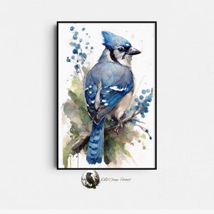 Blue Jay Watercolor Print, Bird Wall Art Painting, Bird Watchers Gift, Bird Lover Home Decor, Gift for Bird Lover, Living Room Nature Decor
