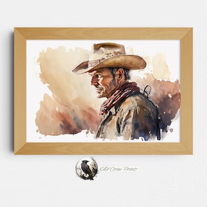 The Cowboy, Southwestern Wall Décor, Mid Century Modern Boho Décor, Cactus Decor, Western Poster Art, Desert Watercolor Print, Earth tone