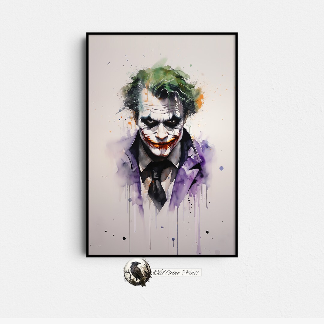 The Joker Watercolor Print, Gamer and Comic Book Lover Home Decor
