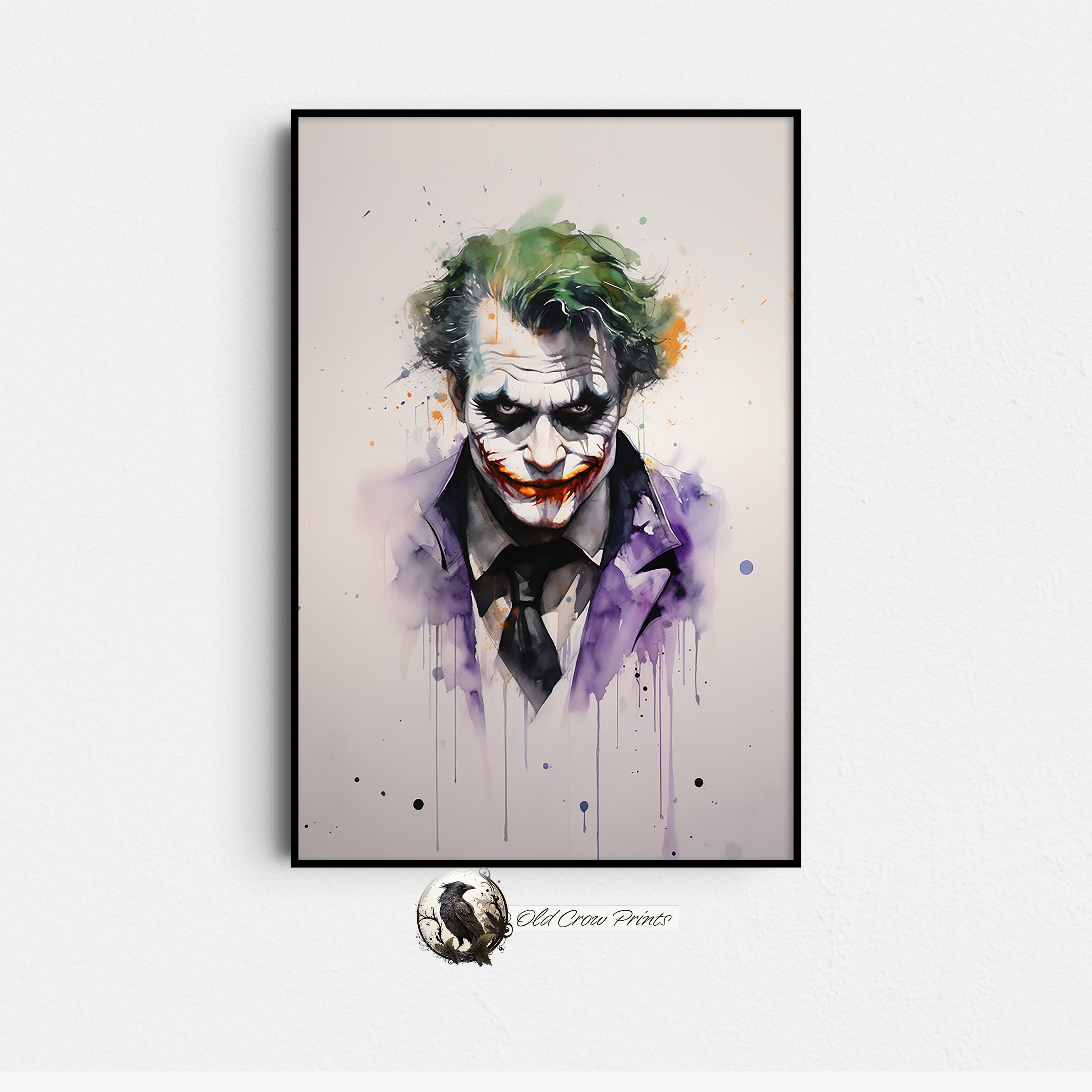 The Joker Watercolor Print, Gamer and Comic Book Lover Home Decor