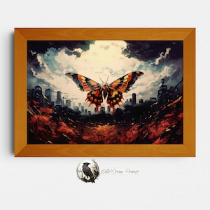 Mothra Watercolor Painting, Godzilla Gifts for Him, Monster Movie Home Decor, Vintage Sci-Fi Art, Cult Movie Poster Classic, Fantasy Film