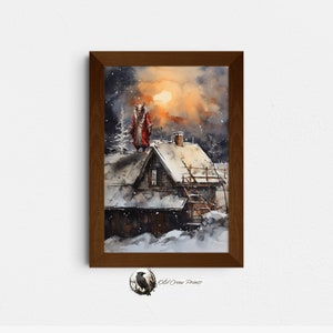 Krampus Christmas Watercolor Painting Digital Print, Gothic Xmas Home Decor, Black Christmas Horror Wall Art, Oddities and Dark Home Decor