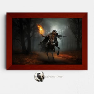 Pintura de cavaleiro sem cabeça de Halloween, decoração de casa de Halloween, arte oca assustadora e sonolenta, tempero de abóbora, Jack-O-Lantern, decoração de abóbora bruxa