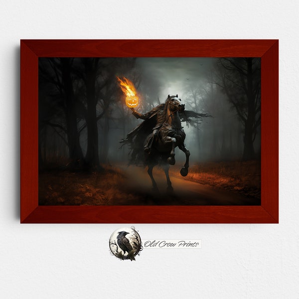 Halloween Headless Horseman Painting, Halloween Home Decor, Spooky Sleepy Hollow Art, Pumpkin Spice, Jack-O-Lantern, Witchy Pumpkin Decor