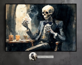 Dark Academia Skeleton Playing Cards, Gloomy Victorian Paintings, Vintage Moody, Gothic European, Antique Death Print, Poetry Wall Art Decor