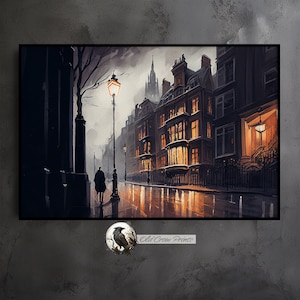 Dark Academia City Streets London, Gloomy Victorian Paintings, Vintage Moody, Gothic European, Printable Gallery Wall Art, Dark Art Print