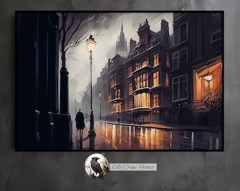 Dark Academia City Streets London, Gloomy Victorian Paintings, Vintage Moody, Gothic European, Printable Gallery Wall Art, Dark Art Print